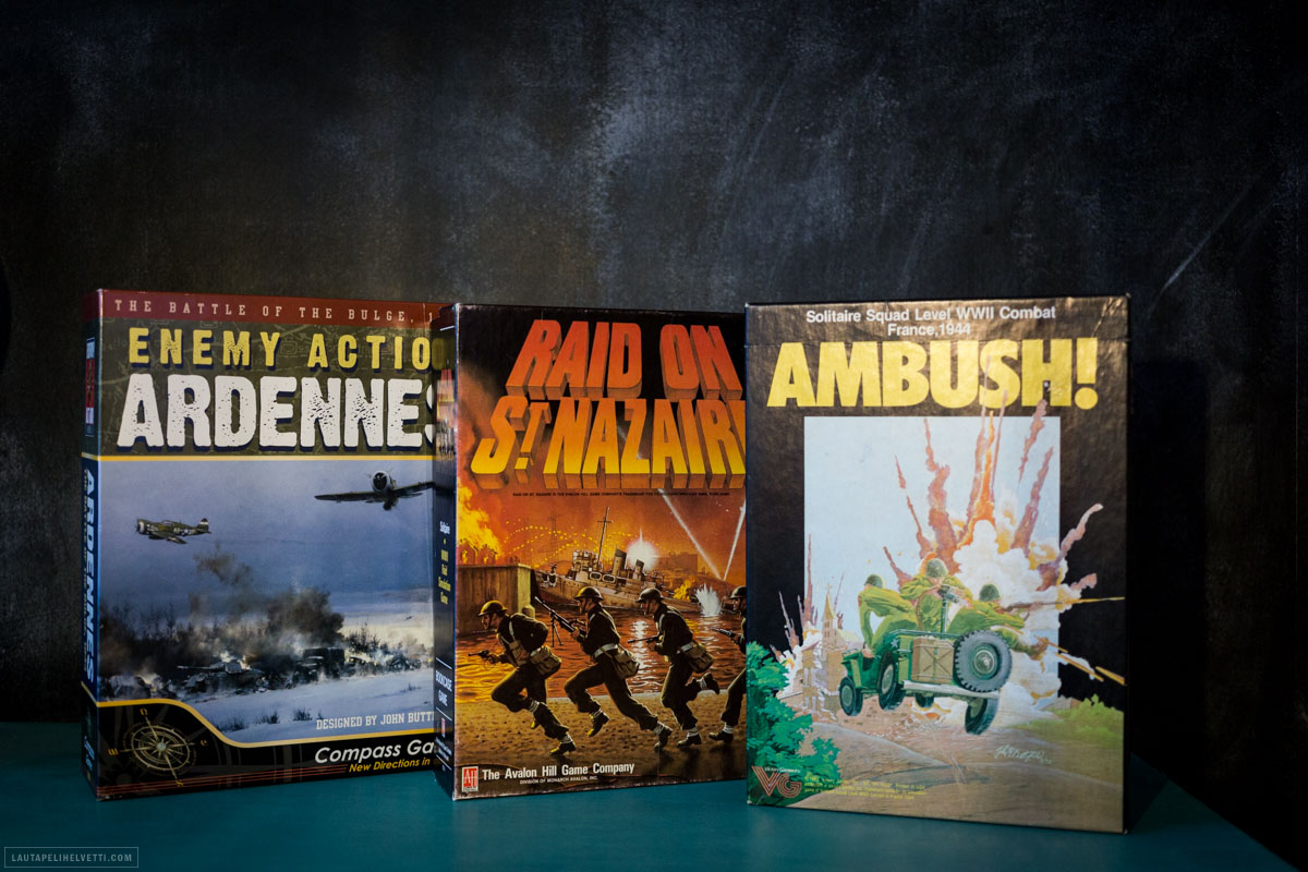 Ebaysta olen onnistunut löytämään huippupelejä, joiden saatavuus on kirjoitushetkellä erittäin kiven alla. Enemy Action: Ardennes ja Ambush!-sarjan ensimmäinen. Raid on St. Nazaire löytyi käytettynä toista kautta.